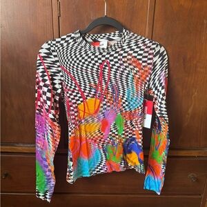 Bruce Glen Women's Multicolor Long Sleeve Optical Print Tee